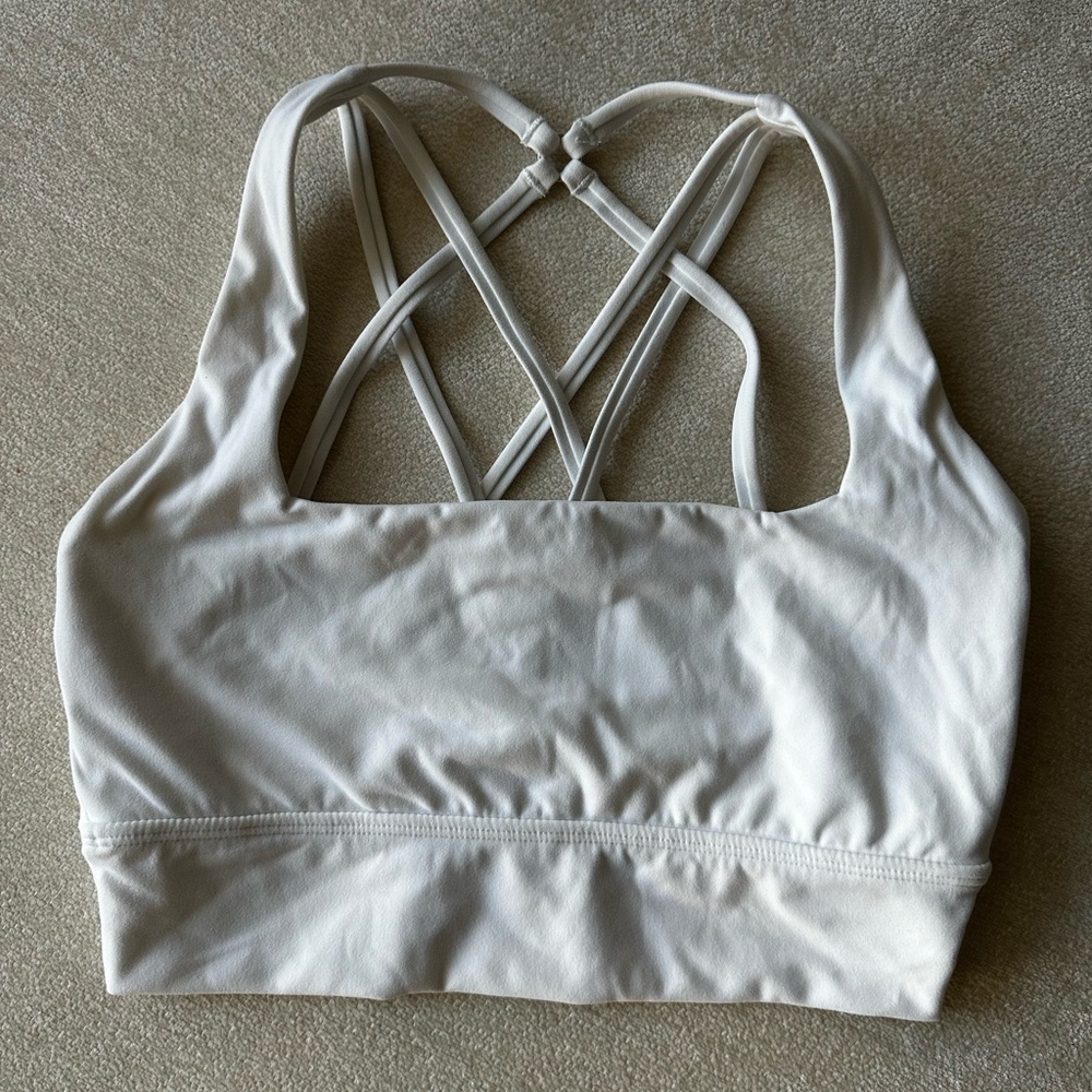 BuffBunny White Sports Bra with Crisscross Straps